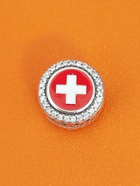 Pandora Switzerland Flag Bead Charm Pendant S925 Silver with box
